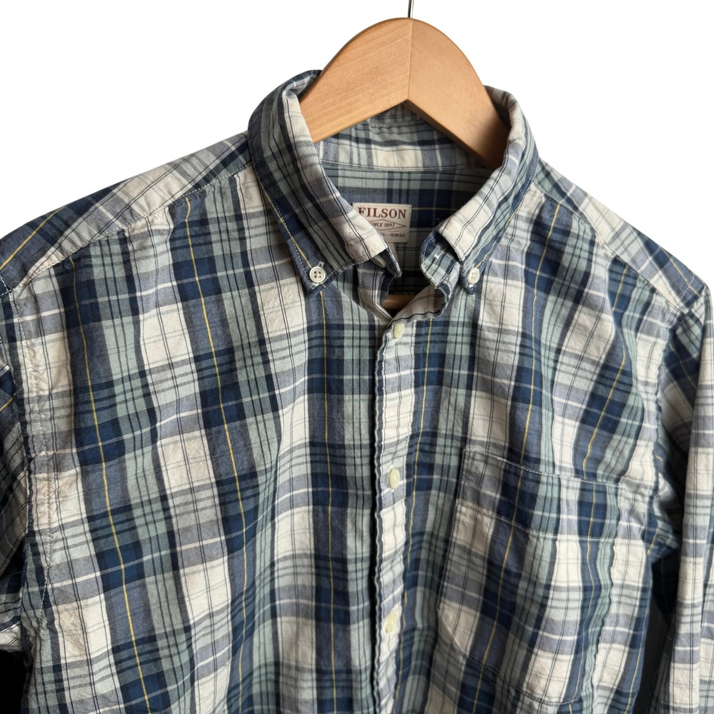 Filson Mens Plaid Shirt Button Down XS Blue Green White Check Gorpcore Rugged - Picture 2 of 7